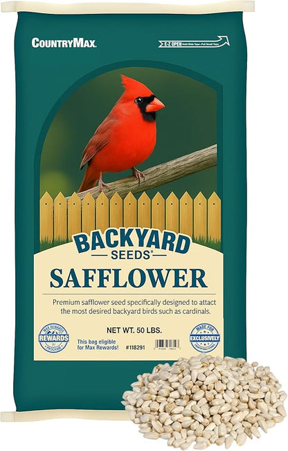 CountryMax Backyard Seeds Safflower for Birds 50lbs - Premium Cardinal Bird Seed for Outside Feeders, Large Bulk Bag of Wild Bird Food
