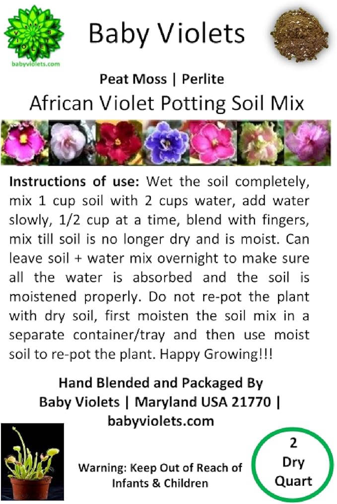 African Violet Plant Potting Soil Mix Peat Moss & Perlite (½ Gallon / 2 quarts)
