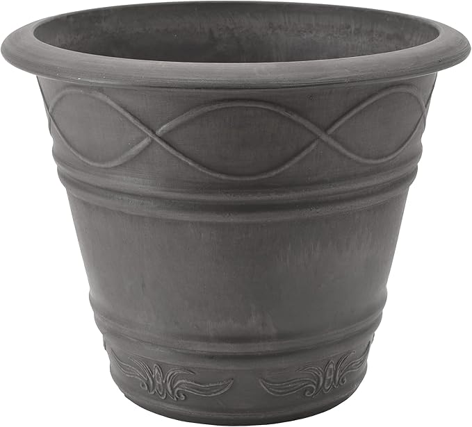 PSW Pot Collection Western Weave Planter Pot for Indoor and Outdoor Plants and Gardens, 14.5-inch, Dark Charcoal