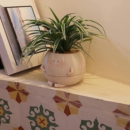 Smiley Face Self Watering Planter Pots for Indoor Outdoor Plant with Drainage Hole, Cheerful Kids Face Planters Pots Lovely Gift for Mother's Day, Christmas