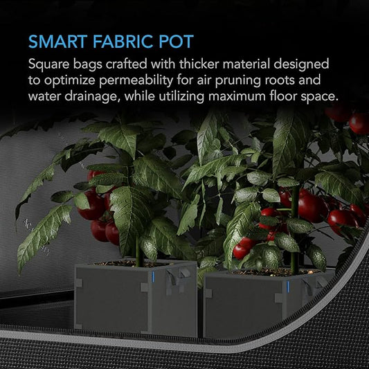 AC Infinity Square Heavy Duty Fabric Pots, 7 Gallon Aeration Reusable Grow Bags 5-Pack with 500G Thick Nonwoven Fabric and Plant Stake Loops, for Garden Growing Fruits, Vegetables, and Flowers
