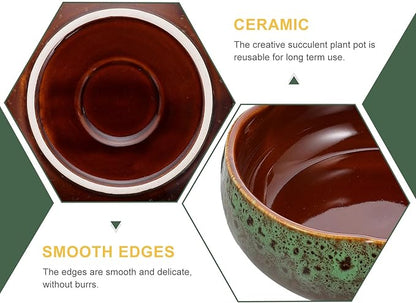 Happyyami Hydroponic Water Planter Pot Ceramic Succulent Bonsai Pot Water Lily Narcissus Planting Bowl Flowerpot Container Garden Decoration ( Style b )