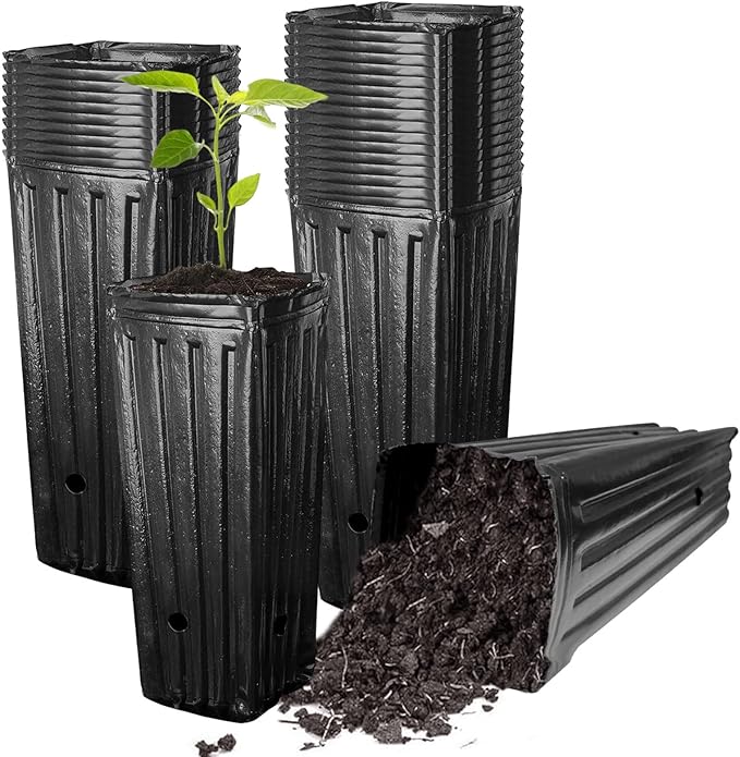 30Pcs Plastic Deep Plant Nursery Pots,12.2 in Tall Seedling Flower Plant Container Potswith Drainage Hole for Garden Plants Flowers Indoor Outdoor (M:9.8" Lx4.72 W)