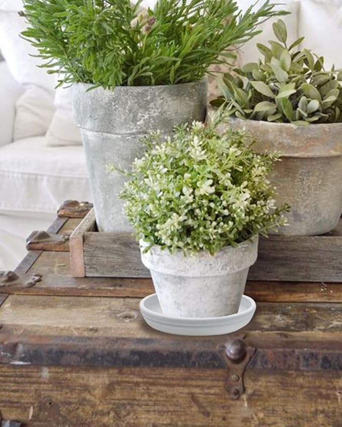 SAROSORA Round Plastic Plant Saucer Drip Tray Set of 6 for Indoor Outdoor Home Garden Flower Plant Container Flower Pot Pallets ((5.8''+7"+8'') x2, White-Grey)