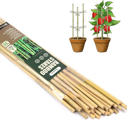 Bamboo Garden Stakes 3 Feet Plant Stakes for Roma Tomatoes Sunflowers Beans Potted and Climbing Plants - Pack of 25 Bamboo Sticks