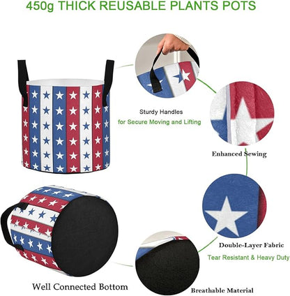 7 Gallon 4th of July Independence Day Stars Stripes Breathable Grow Bag Heavy Duty Thickened Plant Pots Containers with Handles for Tomato Potato Fruits Vegetables Flowers