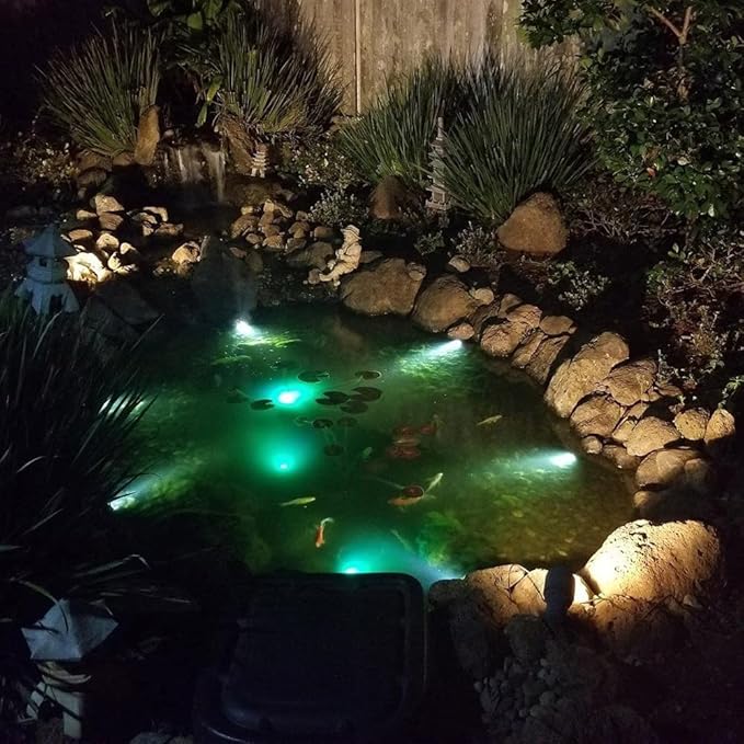 LED Pond Light with Remote Control, 6W Stainless Steel RGB Underwater Fountain Light with 12V Transformer, IP68 Waterproof Outdoor Submersible Landscape Lights for Waterfall Pond, Garden, Courtyard