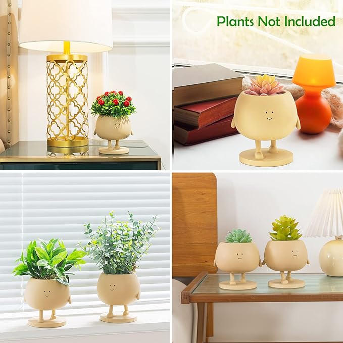 Face Plant Pots, Succulent Pots, 4.9 Inch Head Planters for Indoor, Cute Resin Flower Pot with Drainage Hole, Unique Cactus Planter, Small Planter Pots for Mini Plant (1 Pack)