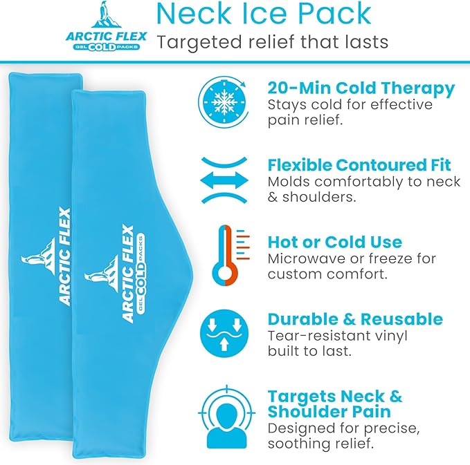 Arctic Flex Neck Ice Pack - Cold Compress Shoulder Therapy Wrap - Cool Reusable Medical Freezer Gel Pad for Swelling, Injuries, Headache, Cooler (Large (1 Pack))