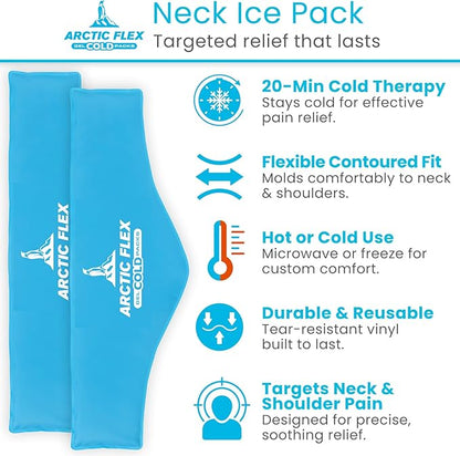 Arctic Flex Neck Ice Pack (2 Pack) Cold Compress Shoulder Therapy Wrap - Cool Reusable Medical Freezer Gel Pad for Swelling, Injuries, Headache, Cooler (Large)