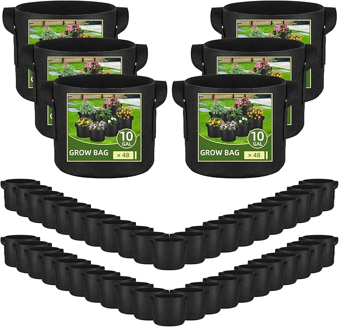48 Pack 10 Gallon Vegetable/Flower/Plant Grow Bags, Heavy Duty Thickened Nonwoven Plant Fabric Pots Aeration Fabric Planters with Handles