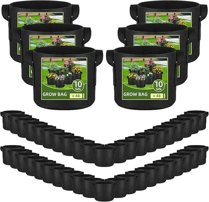 48 Pack 10 Gallon Vegetable/Flower/Plant Grow Bags, Heavy Duty Thickened Nonwoven Plant Fabric Pots Aeration Fabric Planters with Handles