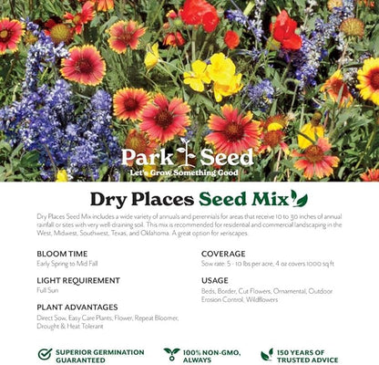 Park Seed Grow Your Own Vibrant Annual and Perennial Wildflower Garden Mixture, Easy to Grow Varieties for Pollinators and Spring Gardens - Dry Places Mix, 25 lbs