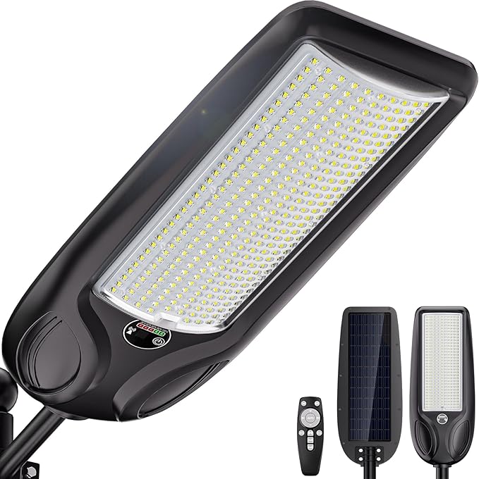 10000W Solar Street Lights Outdoor, Heavy Duty Solar Powered LED Flood Light Outside, Commercial Parking Lot Lighting Dusk to Dawn, Motion Sensor with Remote Waterproof for Garage, Pathway