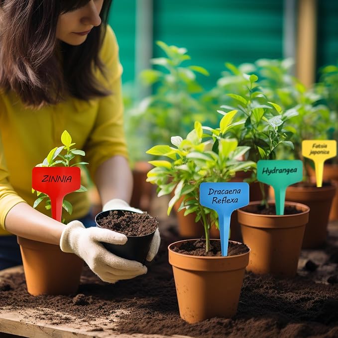 Plant Labels 120pcs with Garden Plant Markers Pen of Outdoor Waterproof,Color T-Type Plant Tags and Permanent Marking Pen, Garden Labels Gardening Gifts for Women Men
