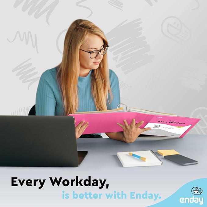 ½ Inch 3 Ring Binder .5 inch Pink Clear View Cover with 2 Inside Pockets, Colored School Supplies Office and Home Binders – by Enday