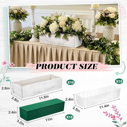 Dandat 10 Set Rectangle Wooden Planter Wood Boxes for Centerpieces Rustic Wooden Planters with Removable Plastic Liner Floral Foam Blocks for Wedding Table Bookshelf (12 x 4 Inch,White)