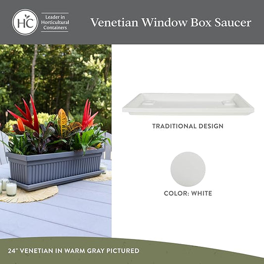 The HC Companies Venetian Rectangular Plant Tray - Lightweight Plastic Plant Saucer - Plant Drip Trays for Drainage - UV Resistant Pot Saucer for Indoor & Outdoor Use (29.5" White, Pack of 1)