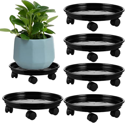 5 Packs Plant Caddy With Wheels 11.8" Plastic Rolling Stands Heavy-Duty Dolly With Casters Indoor Outdoor Wheeled Roller Base Large Planter Saucers Mover