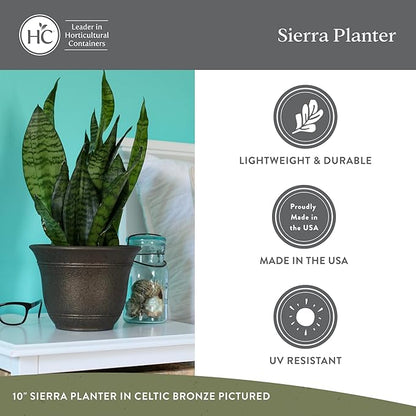 The HC Companies Sierra Round Self-Watering Pot - Lightweight Plastic Planter for Herbs & More - Durable Plant Pots for Indoor Plants & Outdoor Plants (13” Celtic Bronze, Pack of 2)
