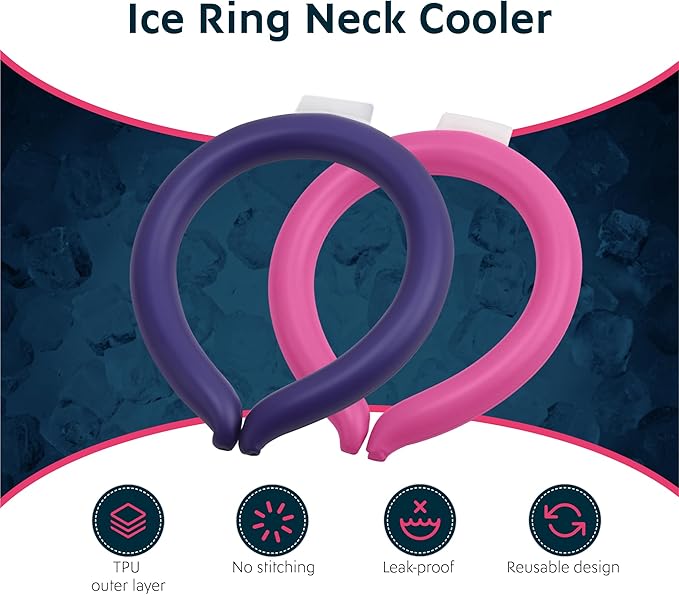 Magic Gel Neck Ring Coolers - Wearable Cooling Ice Pack for Necks - Reusable Cool Body Cooler Tube - Cold Gel Wrap Ice Packs Perfect for Outdoor Use - Pack of 2 - Navy and Pink