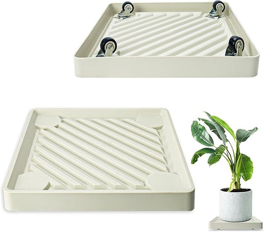 2PCS Square Plant Caddy with Hidden Wheels, Heavy Duty Rolling Plant Stand Caddy with Wheels, Pot Base for Indoor Outdoor, Beige, 9.96 inches