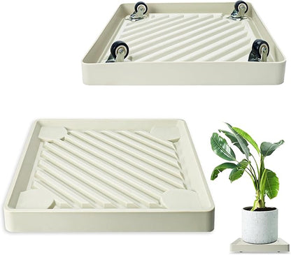 2PCS Square Plant Caddy with Hidden Wheels, Heavy Duty Rolling Plant Stand Caddy with Wheels, Pot Base for Indoor Outdoor, Beige, 11 inches