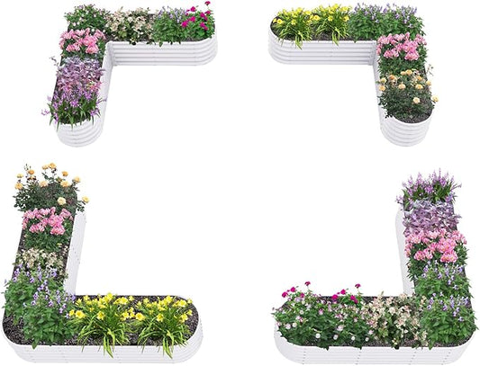 A ANLEOLIFE 4 Set Heart-Shaped Galvanized Raised Garden Beds Outdoor,81x81x18in Large Metal Planter Box for Planting Vegetables Flowers Herb, Anti-Rust & Easy-Setup, Antique White