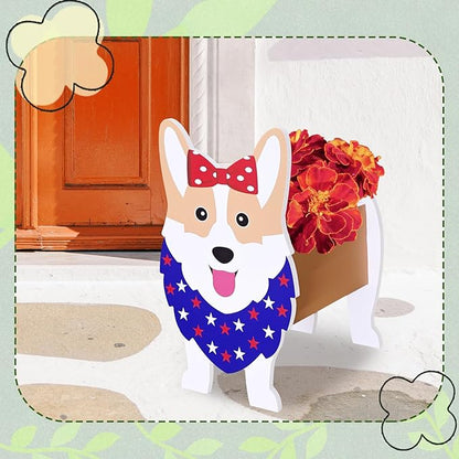 2D American Style Corgi Planter, Cute Animal Shape Flower Planters, Plant Pots for Indoor/Outdoor Garden Decor, Unique Gifts/Souvenirs for Pet Lovers