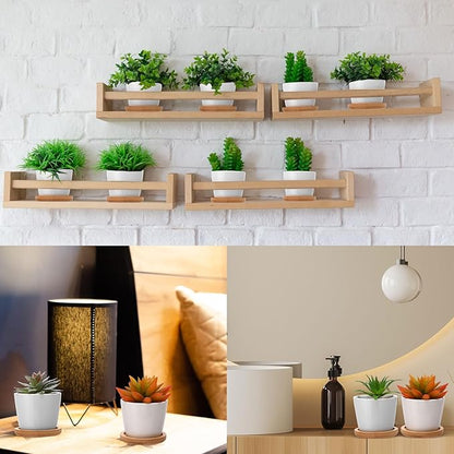 Hsei 24 Pack 2.5 Inch Mini Succulent Plant Pots Valentine's Small Ceramic Flower Pot with Bamboo Tray Garden Cactus Herb Container Home Office Decoration for Birthday Wedding Favor Gifts (White)