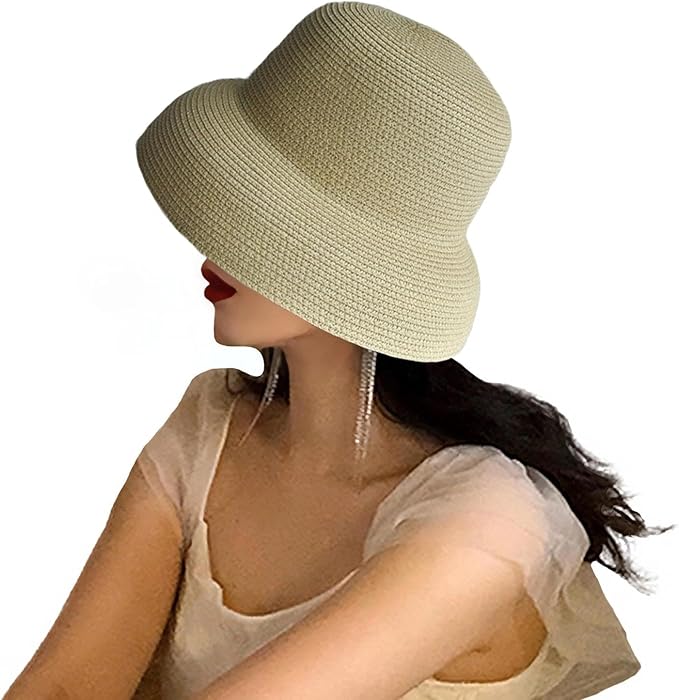 Wide-Brim Classic Elegant Style Foldable Straw Hat Women's Retro UV Resistant Sun Hats for Outdoor, Beach and Travel