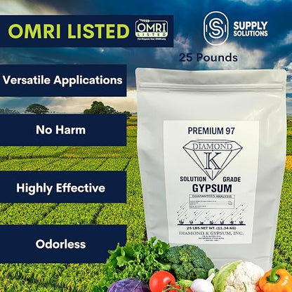 Supply Solutions Gypsum Powder - Purest and Soluble Houseplant Food Fertilizer for Indoor Plants, Outdoor, Lawn, Vegetables - Indoor Plant Nutrients, Improve Plant Growth (25 Pounds)