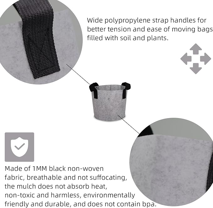Grow Bags,Growing Pot Bags Garden Grow Bag Indoor Outdoor Fabric Aeration Plant Pot Container Flower Vegetable Pouch (Light Gray,3 Gallon)