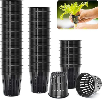 ZeeDix 2 Inch Net Pots for Hydroponics, 50 Pack Mesh Net Cups Hydroponic Baskets Plant Nursery, Reusable Heavy Duty Wide Lip Round Bucket Basket for Plants