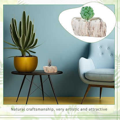 6 Pcs 5.3 Inch Ceramic Succulent Pots Stone Shape Bulk Rectangle Window Box Cactus Plant with Drainage Hole Succulent Planters Small Cactus Pots for Indoor Garden Office Table Decor Gift