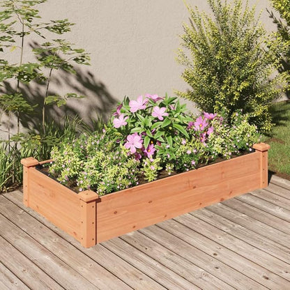 vidaXL Outdoor Planter Pot - Brown Garden Raised Bed with Liner, Solid Wood Fir Construction, Efficient Drainage, 47.2"x23.6"x9.8" for Garden/Patio