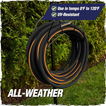 Rugged Rhino Heavy Duty Flexible Light Weight Garden Hose, 100ft x 5/8in, 4 Layer Leakproof Outdoor Gardening Tools, Watering Supplies, Powerful Water Pressure for Lawn, Flowers, Black Orange
