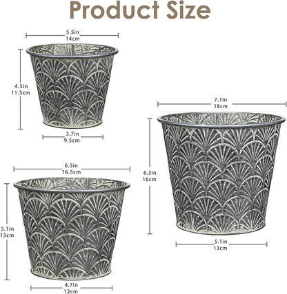 Silver Metal Rustic Flower Pots - 3 PCS Galvanized Planters Rustproof Durable Metal Buckets Plant Pots Vintage-Inspired Charm Rustic for Farmhouse Garden Herb Indoor Outdoor Decor(Dia.5.5"/6.5"/7.1")