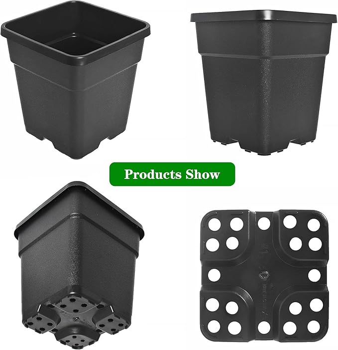 Square Planter Nursery Pots 9.77 Gallon Pots for Plants, Injection Molded Plastic Nursery Pots, Plant Container 9.77 Gal 5-Pack