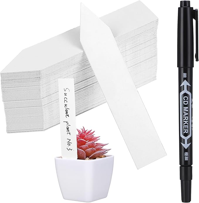 120PCS Waterproof Plant Labels - 4 Inch Blank Garden Markers for Indoor & Outdoor Use with Marker Pen - White PVC Type Stakes for Herbs, Flowers, and Plants