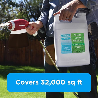 Superior 15-0-15 Liquid Lawn Fertilizer - Lawn Food for Growth & Green - Nitrogen, Potassium, Humic, Fish & Seaweed - Any Grass Type- Simple Lawn Solutions - All Season- Concentrate (2.5 Gallons)
