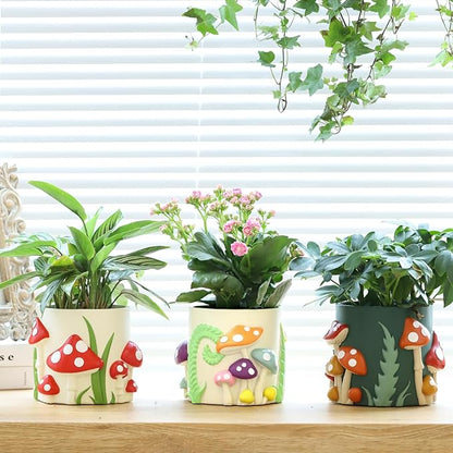 GUGUGO Colorful Mushrooms Planters Cute Unique Rainbow Planter with Drainage, Vintage Retro Flower Plant pots for Indoor Plants, Eclectic Succulent Gardening Pot for Boho Modern Home Décor (C,5 Inch)