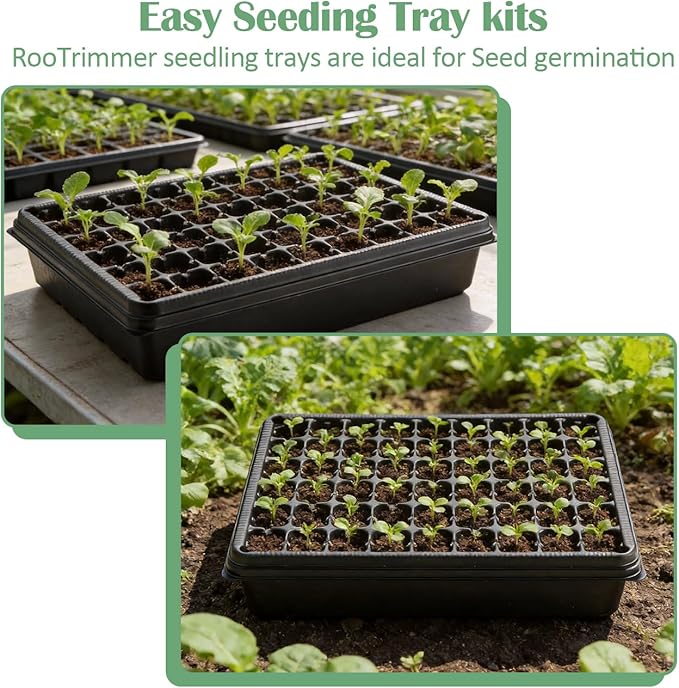 5 Pack Seedling Starter Trays No Holes and 5 Pack 54 Cell Seed Starter Trays Extra Deep 2.8" - Heavy Duty Plastic Nursery Trays for Seed Germination & Plant Propagation (5 Sets)
