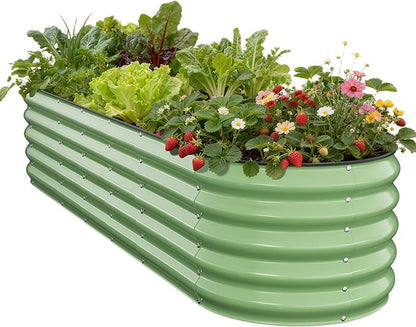 Galvanized Raised Garden Bed, 8x2x1.5 FT Oval Metal Planter Box for Outdoor, 18” Raised Beds for Gardening Vegetables Flower Herb(Green)