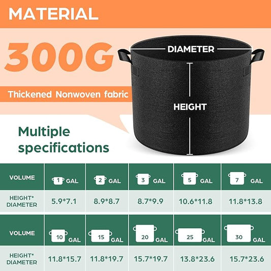 10 Pack 20 Gallon Grow Bags, Thickened Nonwoven Fabric Planter Pots with Handles, Heavy Duty 300G Garden Pots for Tomato, Potato and Vegetable
