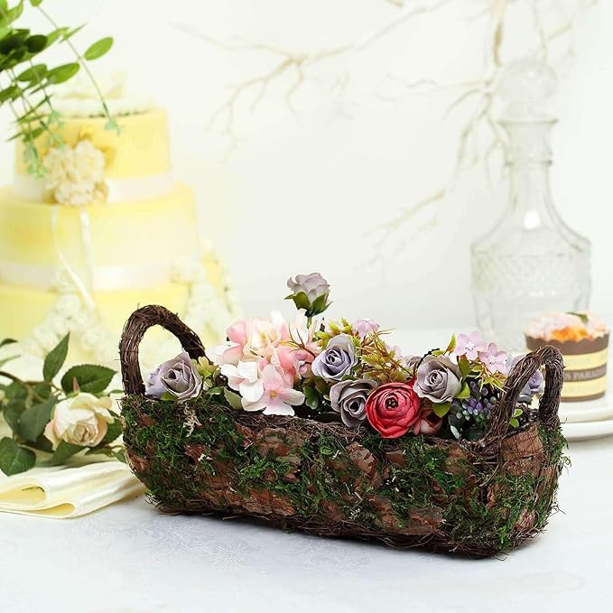 Efavormart Set of 2 | Preserved Moss Planter Box Flower Baskets with Handle - 13" & 15"