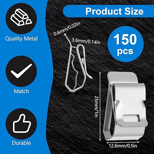 150 Pcs Stainless Steel Cable Clips, Metal Trailer Wire Clip for Electrical Cord Management, Wire Clips for Cords, Metal Cable Clamps Solar Panel PV Wiring Boat Trailer Applications (1 x 0.5 Inch)