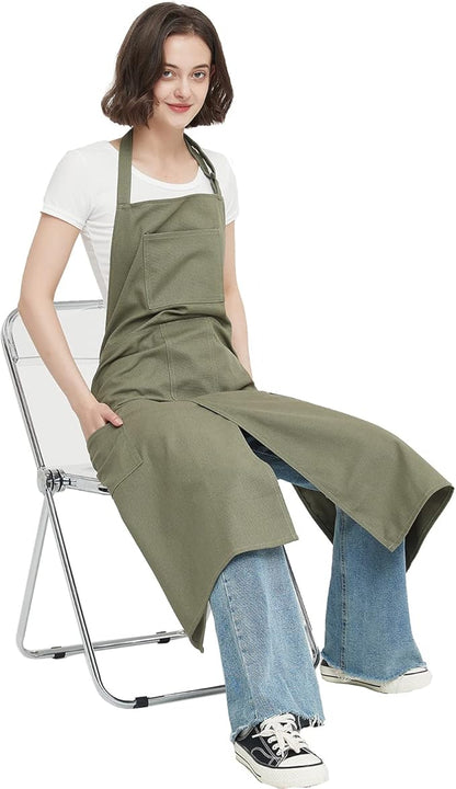Pottery Apron with Split Leg, Long Unisex Artist Aprons with 3 Pockets for Ceramics & Clay