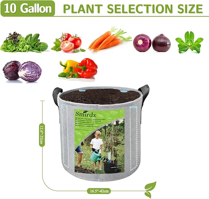 5 Pack 10 Gallon Plant Grow Bags with Automatic Irrigation Equipment and Reinforced Handles for Plant Support, Non-Woven Durable Breathe Fabric Grow Pots for Carrot, Onion, Flower, Tomato