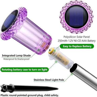 DenicMic Solar Lights Outdoor 10 Pack Waterproof Purple LED Stainless Steel Stake Outside Lights for Yard Pathway Garden Driveway Walkway Landscape Path Lighting